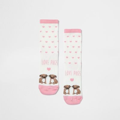 Pink love pugs print socks